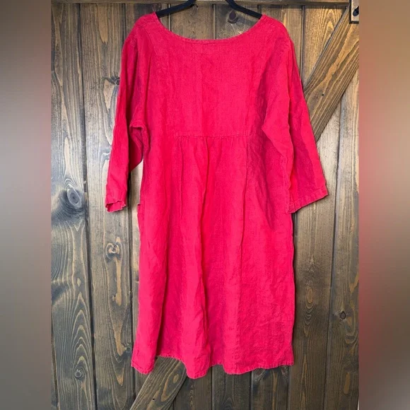 FLAX Designs Linen Shift Patch Pockets Dress - Picture 2 of 6